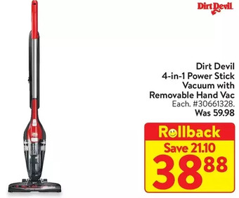 Walmart Dirt devil 4-in-1 power stick vacuum with removable hand vac offer