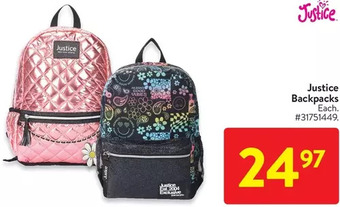 Walmart Justice backpacks offer
