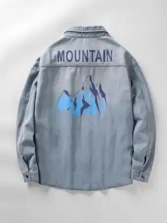SheIn Men letter & mountain print dual pocket denim shirt without tee offer