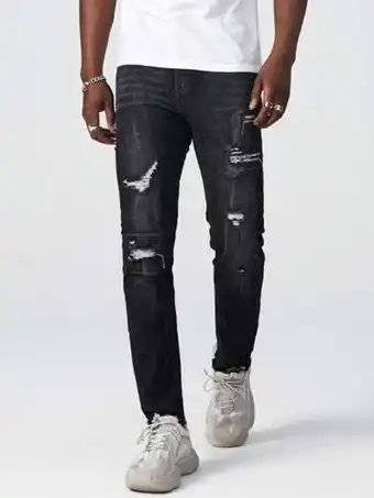 SheIn Shein men ripped frayed straight leg jeans offer