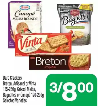 Dare crackers breton, artisanal or vinta, grissol melba, baguettes or canape