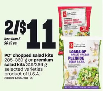 Loblaws Pc chopped salad kits or premium salad kits offer
