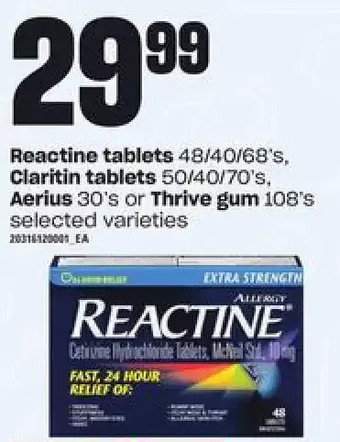 Loblaws Reactine tablets | claritin tablets | aerius or thrive gum offer