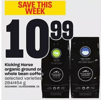 Loblaws Kicking horse organic ground or whole bean coffee offer