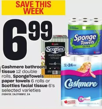 Loblaws Cashmere bathroom tissue, spongetowels paper towels or scotties facial tissue offer