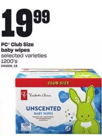 Loblaws Pc club size baby wipes offer