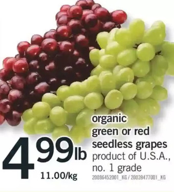 Fortinos Organic green or red seedless grapes offer