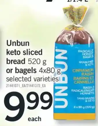 Fortinos Unbun keto sliced bread or bagels offer