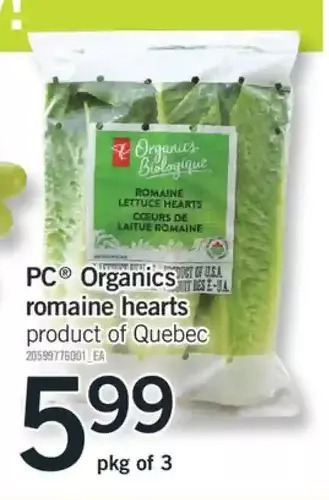 Fortinos Pc organics romaine hearts offer