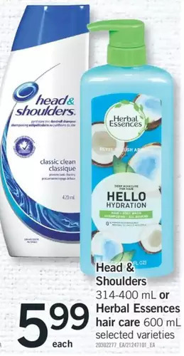 Fortinos Head & shoulders or herbal essences hair care offer