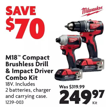 Home Hardware M18 compact brushless drill & impact driver combo kit offer