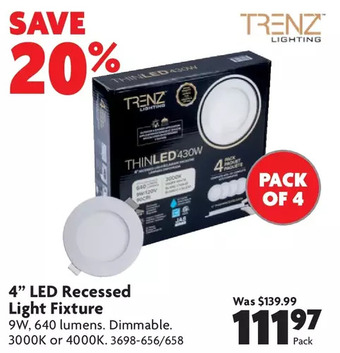Home Hardware 4" led recessed light fixture offer