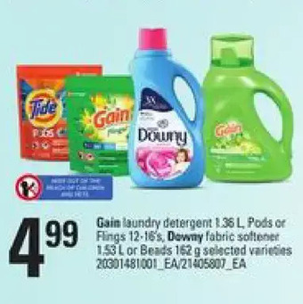 Zehrs Markets Gain laundry detergent, pods or flings, downy fabric softener or beads offer