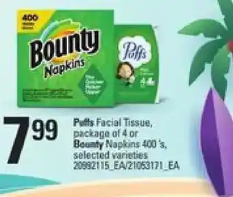 Zehrs Markets Puffs facial tissue or bounty napkins offer