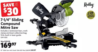 Home Hardware 7-1/4" sliding compound mitre saw | 10" table saw with stand offer
