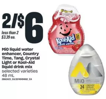 Independent Grocer Mio liquid water enhancer, country time, tang, crystal light or kool-aid liquid drink mix offer