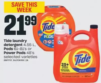 Independent Grocer Tide laundry detergent, pods or power pods offer