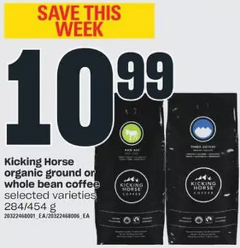Independent Grocer Kicking horse organic ground or whole bean coffee offer