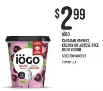 Independent Grocer Iögo canadian harvest, creamy or lactose-free yogurt offer