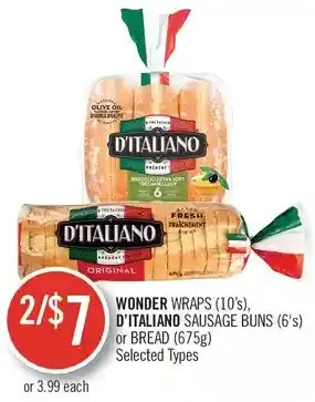 Shoppers Drug Mart Wonder wraps, d'italiano sausage buns or bread offer