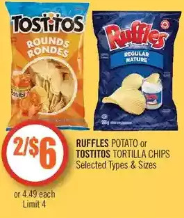 Shoppers Drug Mart Ruffles potato or tostitos tortilla chips offer