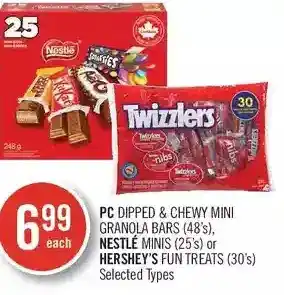 Shoppers Drug Mart Pc dipped & chewy mini granola bars, nestlé minis or hershey's fun treats offer
