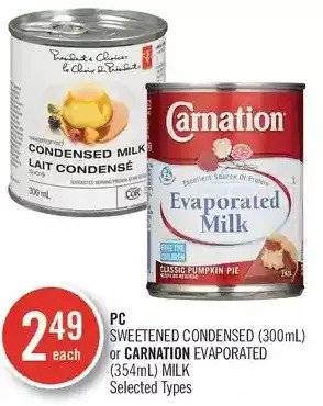 Shoppers Drug Mart Pc sweetened condensed or carnation evaporated milk offer
