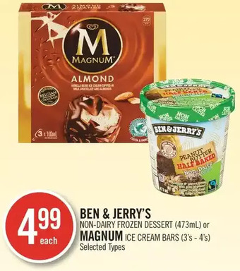 Shoppers Drug Mart Ben & jerry's non-dairy frozen dessert or magnum ice cream bars offer