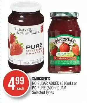 Shoppers Drug Mart Smucker's no sugar added or pc pure jam offer