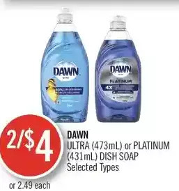 Shoppers Drug Mart Dawn ultra or platinum dish soap offer