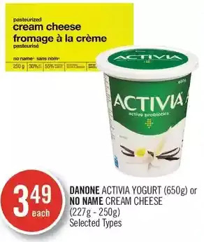 Shoppers Drug Mart Danone activia yogurt or no name cream cheese offer