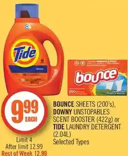 Shoppers Drug Mart Bounce sheets, downy unstopables scent booster or tide laundry detergent offer