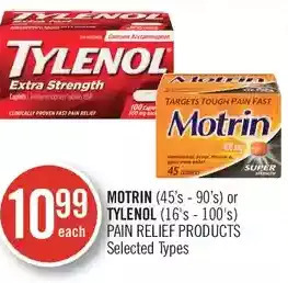 Shoppers Drug Mart Motrin or tylenol pain relief products offer