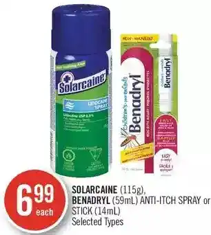 Shoppers Drug Mart Solarcaine, benadryl anti-itch spray or stick offer