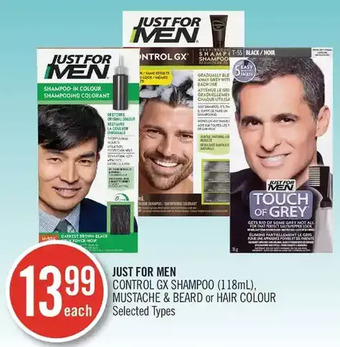 Shoppers Drug Mart Just for men control gx shampoo, mustache & beard or hair colour offer