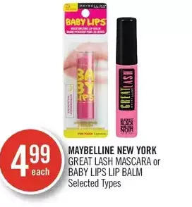 Shoppers Drug Mart Maybelline new york great lash mascara or baby lips lip balm offer