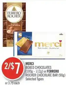 Shoppers Drug Mart Merci boxed chocolates or ferrero rocher chocolate bar offer