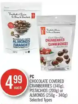 Shoppers Drug Mart Pc chocolate covered cranberries, pistachios or almonds offer