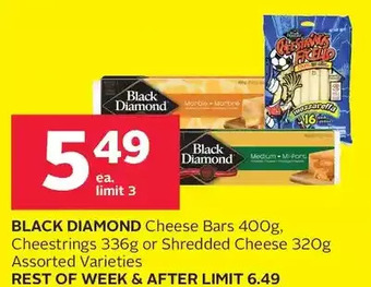 Rexall Black diamond cheese bars, cheestrings or shredded cheese offer