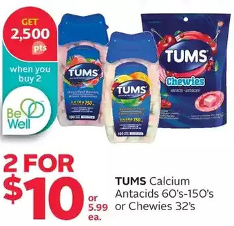 Rexall Tums calcium antacids or chewies offer