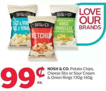 Rexall Nosh & co. potato chips, cheese stix or sour cream & onion rings offer