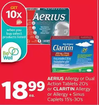 Rexall Aerius allergy or dual action tablets or claritin allergy or allergy + sinus caplets offer