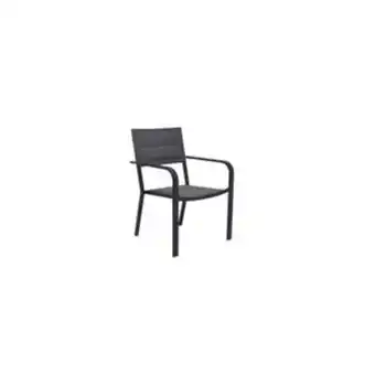 Lowe's Allen + roth stackable steel patio chair - dark grey and black offer