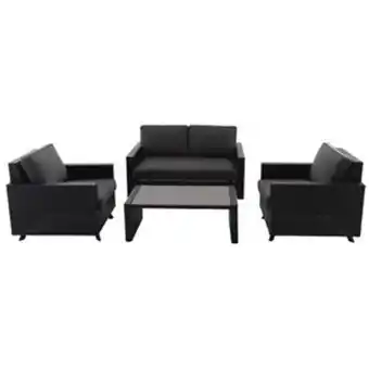 Lowe's Allen + roth hazelview black resin wicker patio conversation set with grey cushions included - 4-piece offer