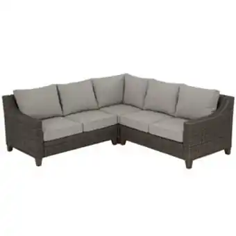 Lowe's Allen + roth castlefield brown wicker outdoor sectional with aluminum frame and grey cushions - 3-piece offer