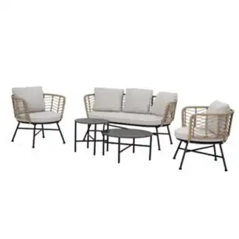 Lowe's Allen + roth victor wicker patio conversation set with black metal frame and off-white cushions - 5-piece offer