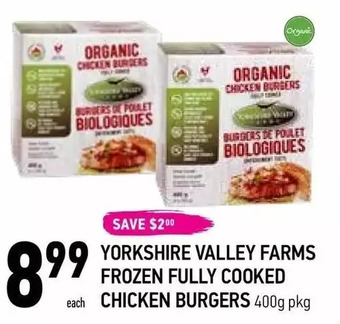 Coppa's Fresh Market Yorkshire valley farms frozen fully cooked chicken burgers offer
