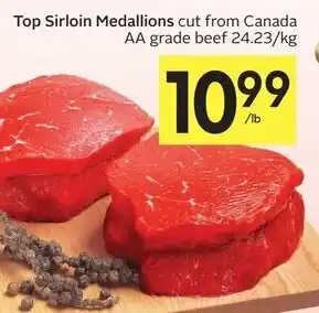 IGA Top Sirloin Medallions Cut From Canada AA Grade Beef 24.23Kg offer