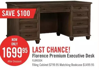 The Brick Florence executive desk with usb ports | filing cabinet | bookcase offer