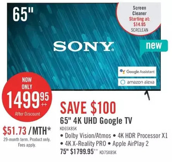 The Brick Sony bravia 65" x85k 4k uhd led smart google tv | 75" offer